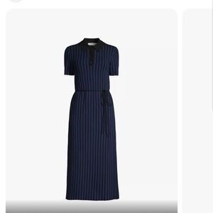 NWT Tory Burch Striped Ribbed Polo Midi-Dress Blue/Black - Size M